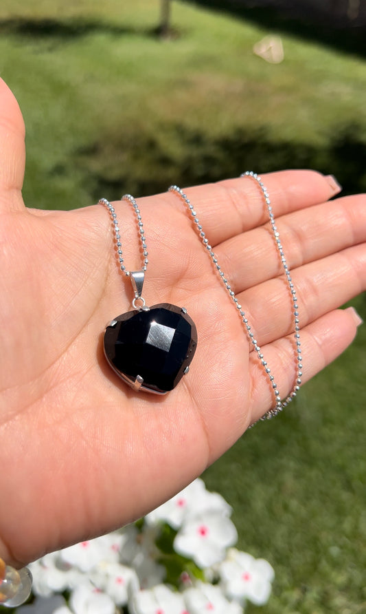 Obsidian Heart pendent with silver necklace